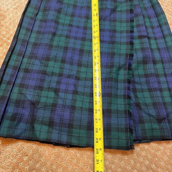 VTG Blarney Woollen Mills Kilt Skirt Blue Green Plaid Tartan Irish Wool Pleated - Picture 7 of 11